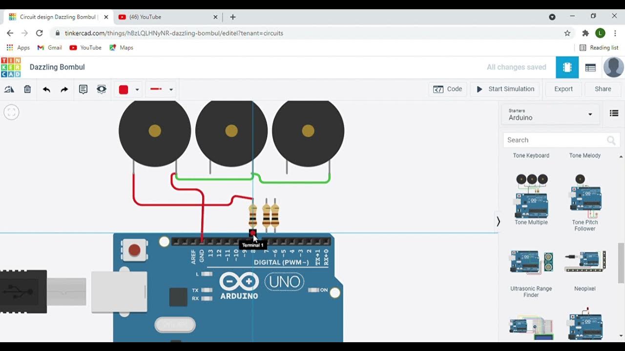 Play Multiple Tone using Piezo Buzzer tinkercad simulation - YouTube