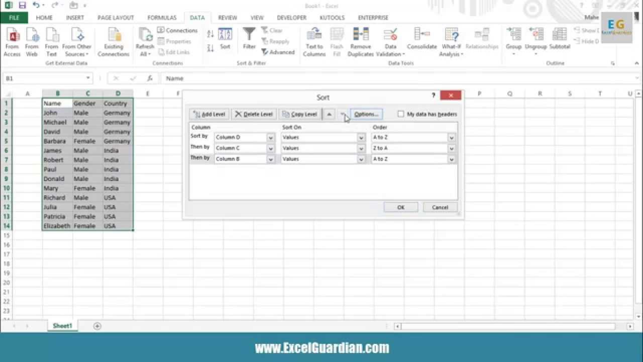 how to sort multiple columns in excel 2010