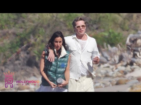 Brad Pitt and Ines de Ramon take Romantic Stroll on the Beach