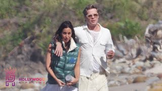 Brad Pitt and Ines de Ramon take Romantic Stroll on the Beach