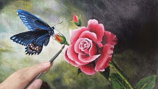 Red Rose flower with butterfly acrylic painting by CMM Art 177 views 1 year ago 17 minutes
