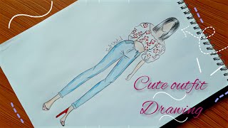 Summer Outfit Drawing - tutorial drawing - رسم زي صيفي سهل خطوة بخطوة - تعليم رسم الأزياء للمبتدئين