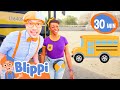 WHEELS ON THE BUS GO ROUND AND ROUND SONG | Blippi Songs｜Kids Songs｜Trucks for Kids