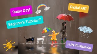 Rainy Day illustration! Easy Digital ART tutorial! For Beginners