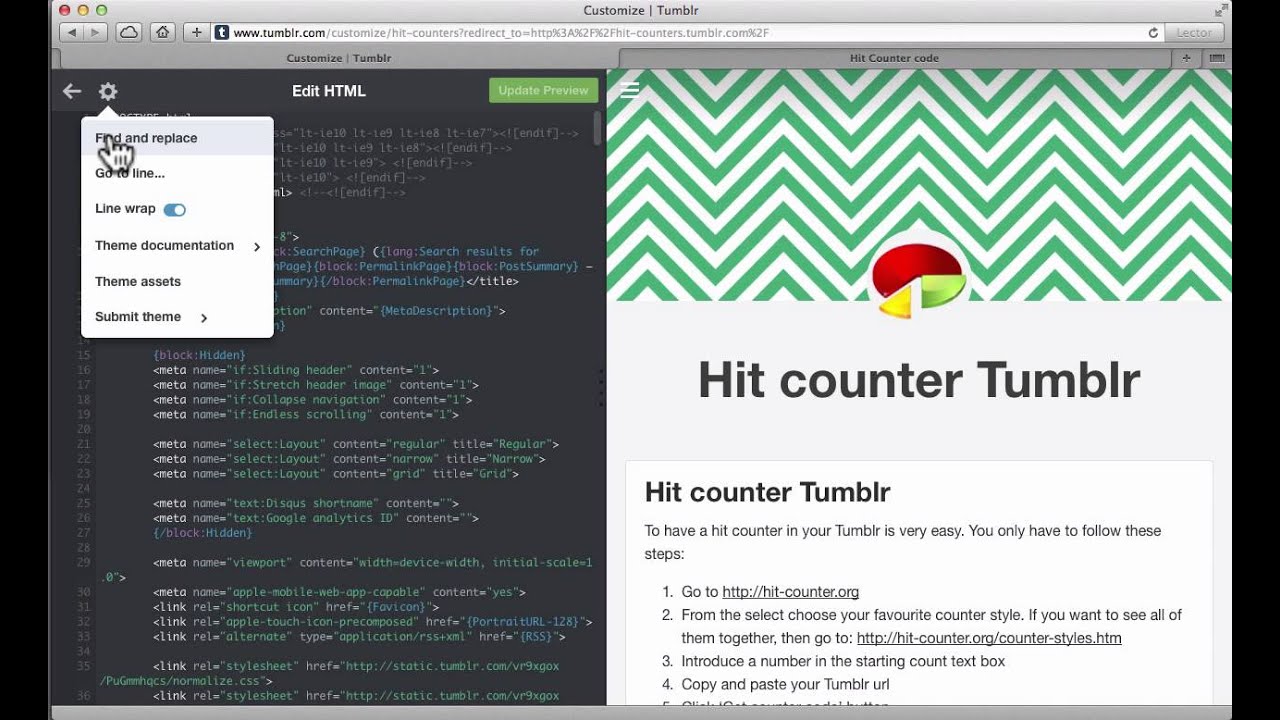 Tumblr - How to add a hit counter II (Editing the template) - YouTube