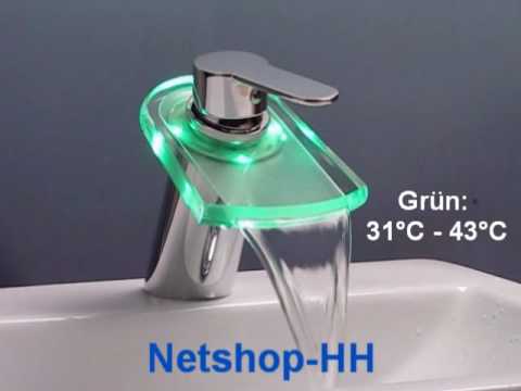 Wasserhahn / Armatur Chrom LED-Glas Wasserfall cool Design | netshop