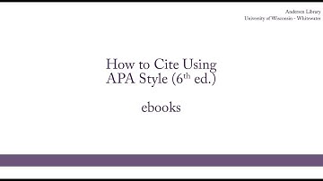 How to Cite Using APA Style (6th ed.): ebooks
