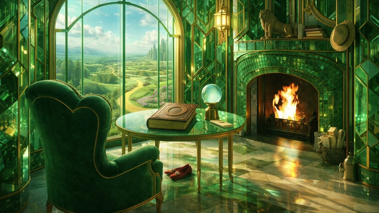 Emerald Palace Fireplace 💚🔥 | Wizard of Oz Study Nook Ambience