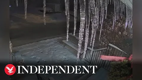 Huge icicles form overnight in time-lapse video