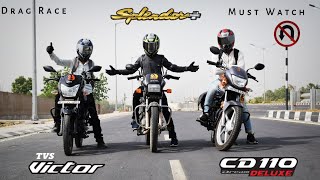 Honda CD 110 BS6 Vs Hero Splendor Plus BS6 Vs TVS Victor | Drag Race | Shocking Results