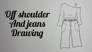 How to draw off shoulder crop top and baggy jeans ASMR - pencil sketch