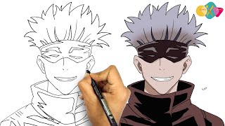 رسم انمي سهل || تعلم طريقة رسم غوجو سينسي ساتورو من انمي جوجتسو || how to draw gojo satoru