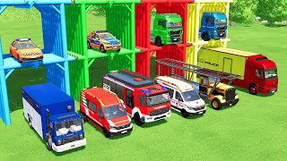 TRANSPORTING FIRE TRUCK, FIRE DEPARTEMENT, POLICE CARS WITH CARRIER TRUCK | Farming Simulator 22 screenshot 4