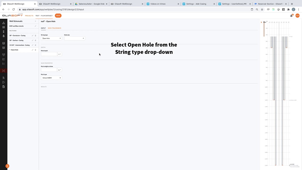 Add open hole section to well schematic