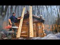 Log cabin: good homemade plank floors, continuing to build a shelter in the woods, bushcraft