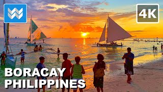 [4K] Sunset at White Beach Station 3 in Boracay Island Philippines 2023 Walking Tour &amp; Travel Guide