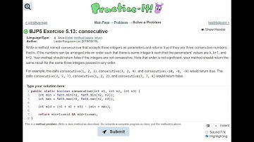 Java Practice It | Exercise 5.13: consecutive | if/ else, method basics, return, Math class