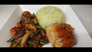 Asian Inspired Asparagus Stir-Fry With Boneless Chicken thigh and Delicious Rice