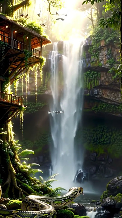 Giant Python Emerges in a Jungle Waterfall! #wildlife  #snake