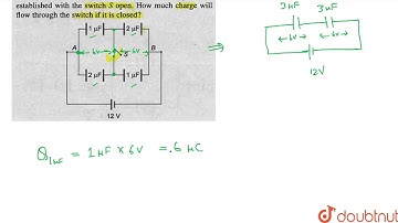 The connections shown in figure are established with the switch `S` open. How much charge will