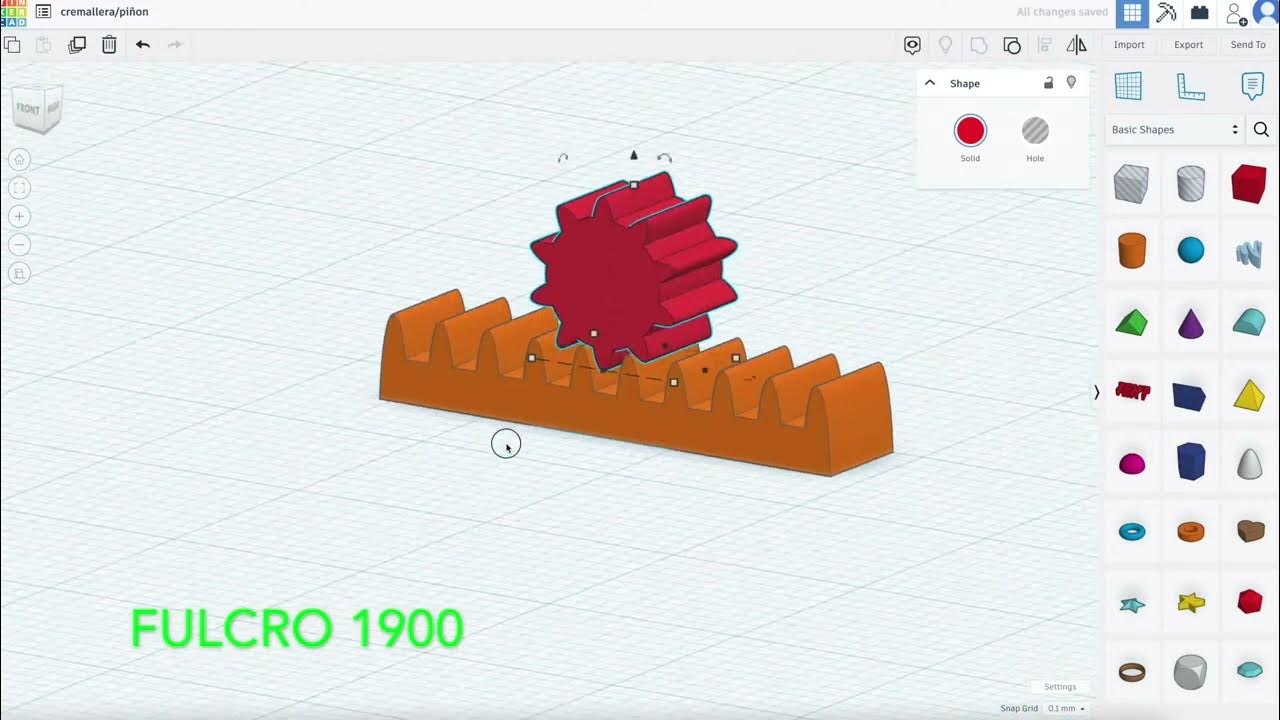 cremallera y piñón diseño en Tinkercad para impresión en 3D rack and