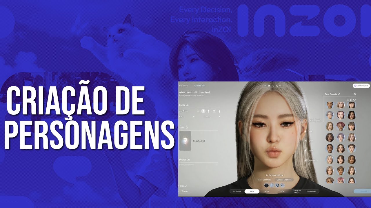 PRIMEIRAS IMPRESSÕES  DA CRIAÇÃO DE PERSONAGENS NO NOVO JOGO DE SIMULAÇÃO DE VIDA REAL INZOI