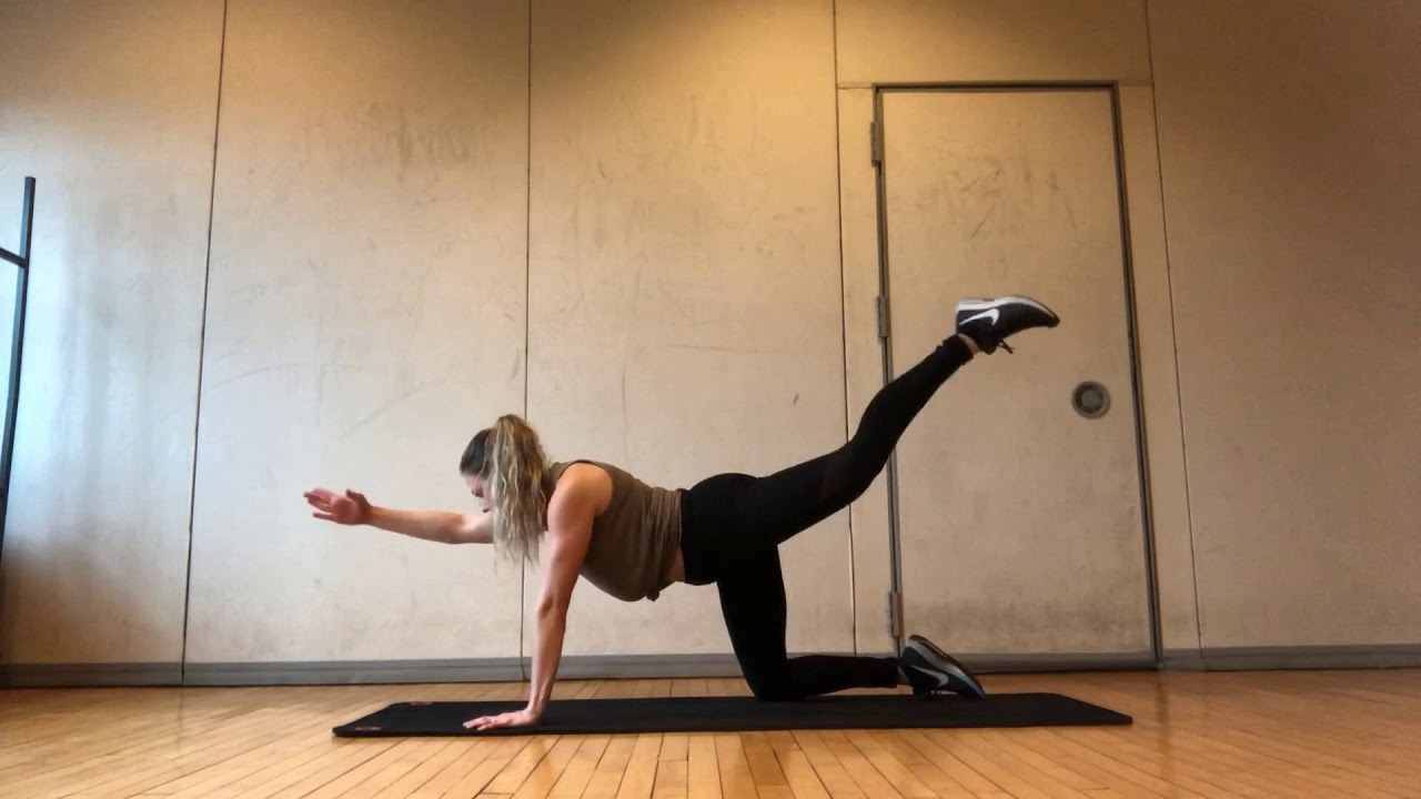 Anxiety Relief Exercise Tabletop Opposite Leg/Arm Extension to Pushup