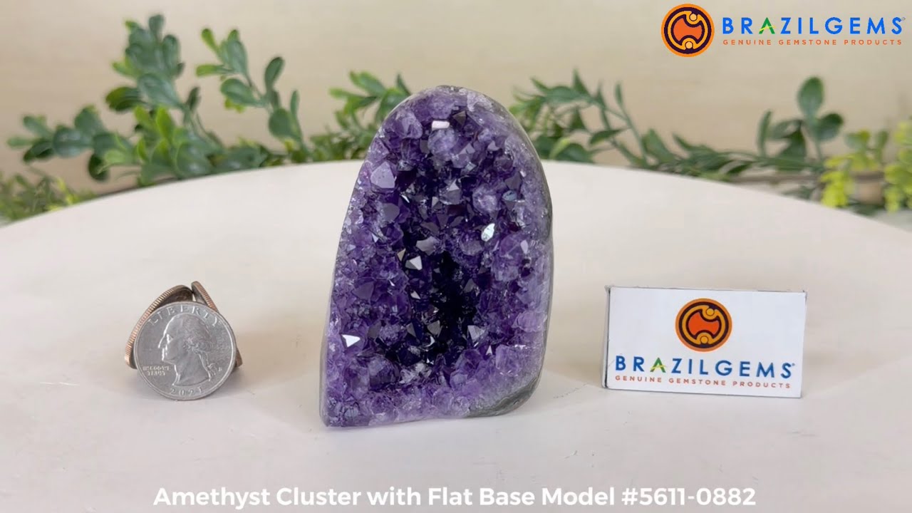 Model # 5611-0882 Amethyst Cluster with Flat Base by BrazilGems.com 🏷 FOR SALE🛍🛒Shop Now 