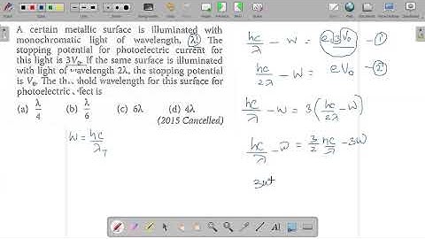 A certain metallic surface illuminated with monochromatic light of wavelength. The stopping potenti