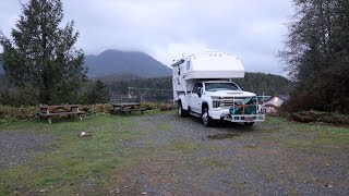 Plugging in at a sweet campground in Ucluelet on Vancouver Island