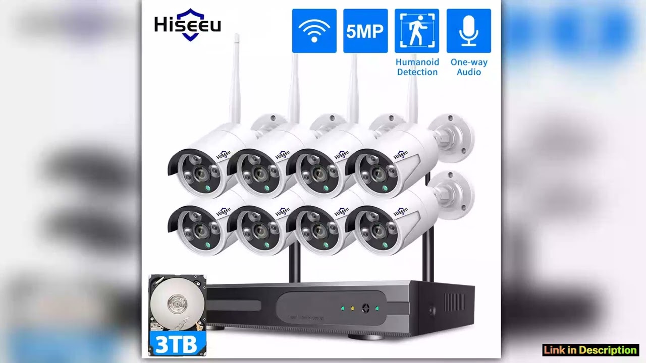 Hiseeu 35MP WiFi CCTV Camera Security System IR Night Vision Bullet Camera Set 10CH NVR Wireless CC