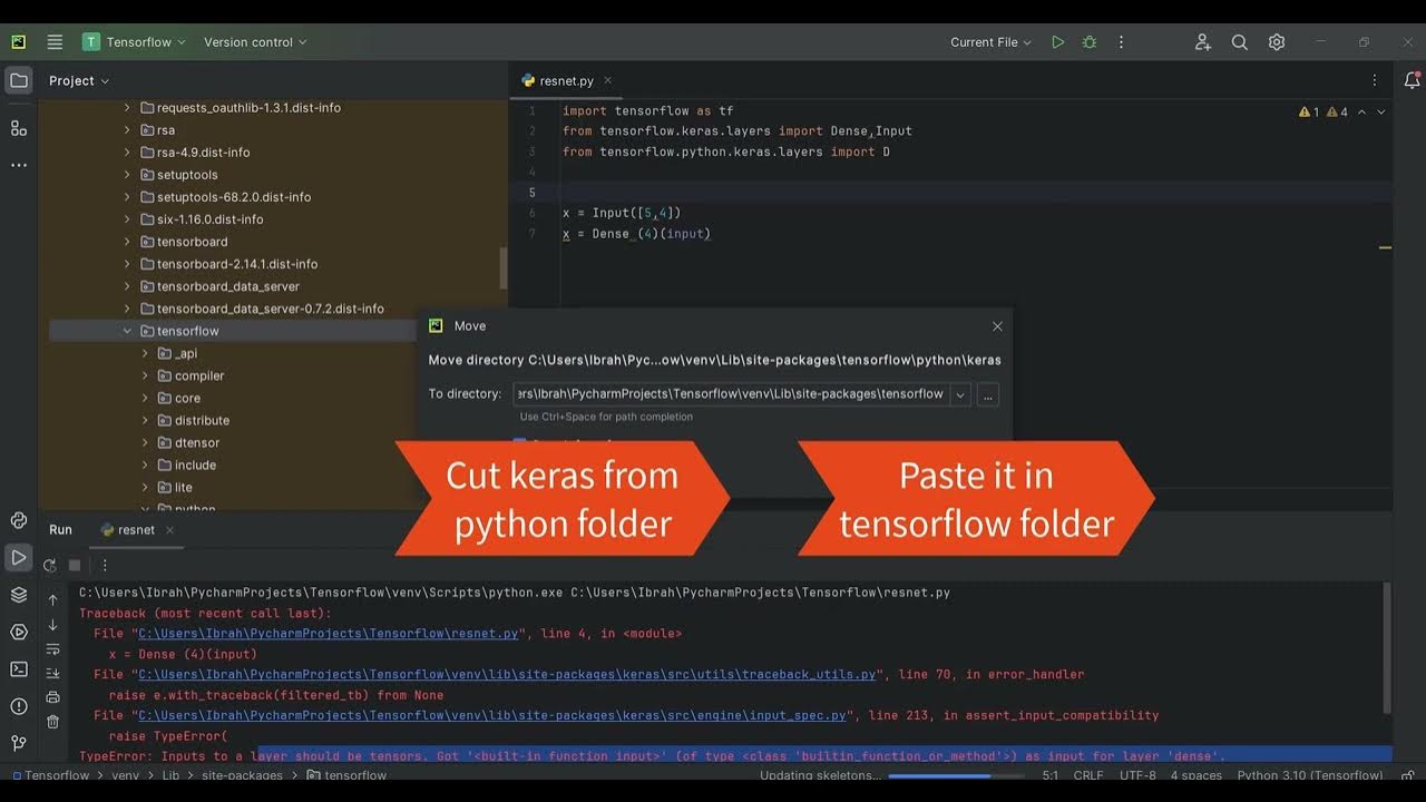 Tensorflow in pycharm keras is not working youtube