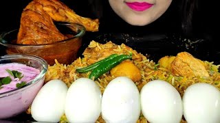 HYDERABADI CHICKEN BIRYANI WITH SPICY CHICKEN KOSHA, BOILED EGGS AND BEETROOT RAITA|ASMR