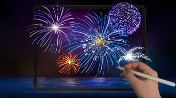 Colorful Fireworks Blooming in the Night Sky iPad Procreate Drawing - Digital Illustration