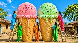 🍦5 Sisters Build an EPIC 30 FT Ice Cream for Village Kids! 🍦😱 #icecream #village 