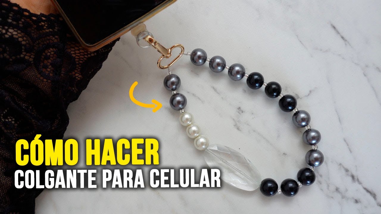 📱 Cómo hacer un colgante o adorno para Celular con Perlas y chaquiras ✨ 