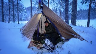 Hot Tent in the Snowfall | -12°C Overnight Trip Far from Everything