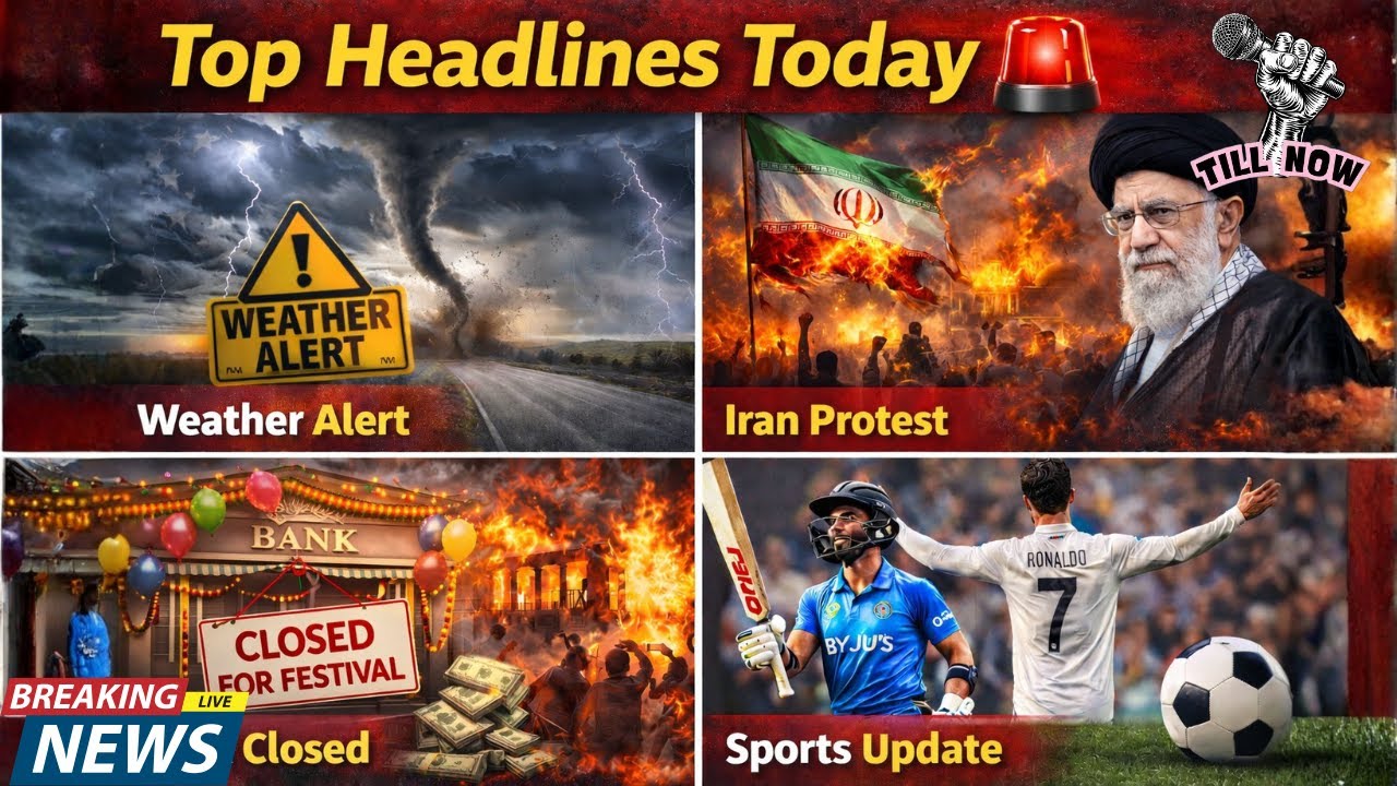 Top Headlines Today 🚨 Weather Alert, Iran Protest, Bank Closed, Sports Update