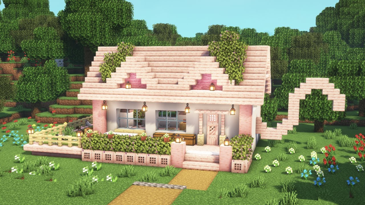 [Minecraft] How to Build a Cherry Blossom Cat House / Tutorial - YouTube