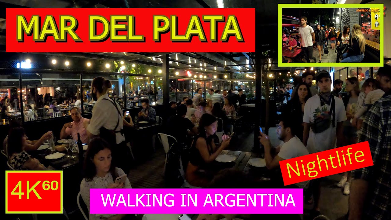 4K⁶⁰ 🚶 - 👉 Мар-дель-Плата ночью 🌙 прогулка - Пеший тур -  АРГЕНТИНА - Путешествия - Видеоблог🌟