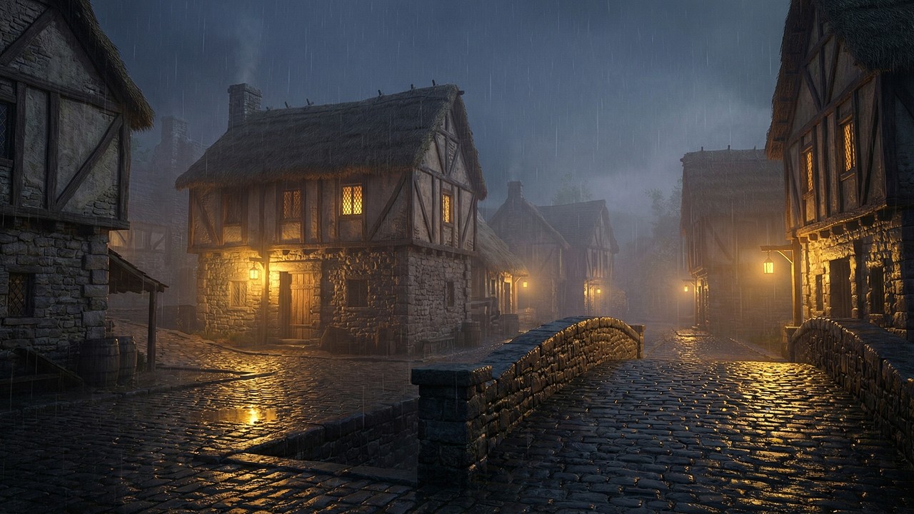 Rainy Night in a Medieval Village – Cozy Fantasy Sleep Music & Ambience