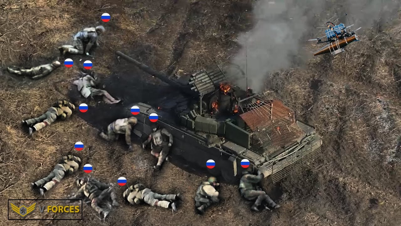 How Ukrainian FPV Drones Blow Up Russian Troops' Tanks and Crews in the Donetsk War Zone.
