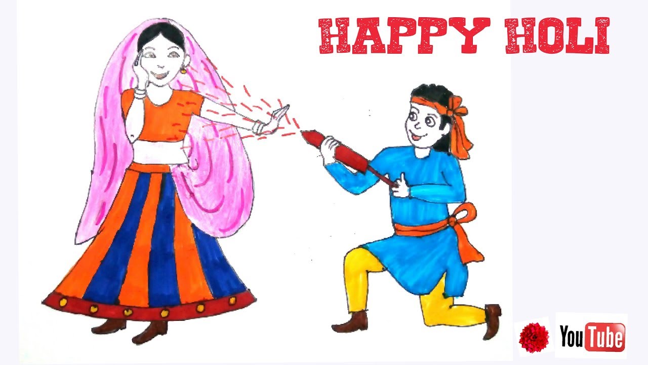 How To Draw Happy Holi Poster Happy Holi Drawing For Kids Holi Drawing Idea Youtube