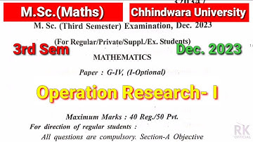 M.Sc.(Maths) 3rd Sem || Operation Research – I  // Dec 2023  / Previous year question paper