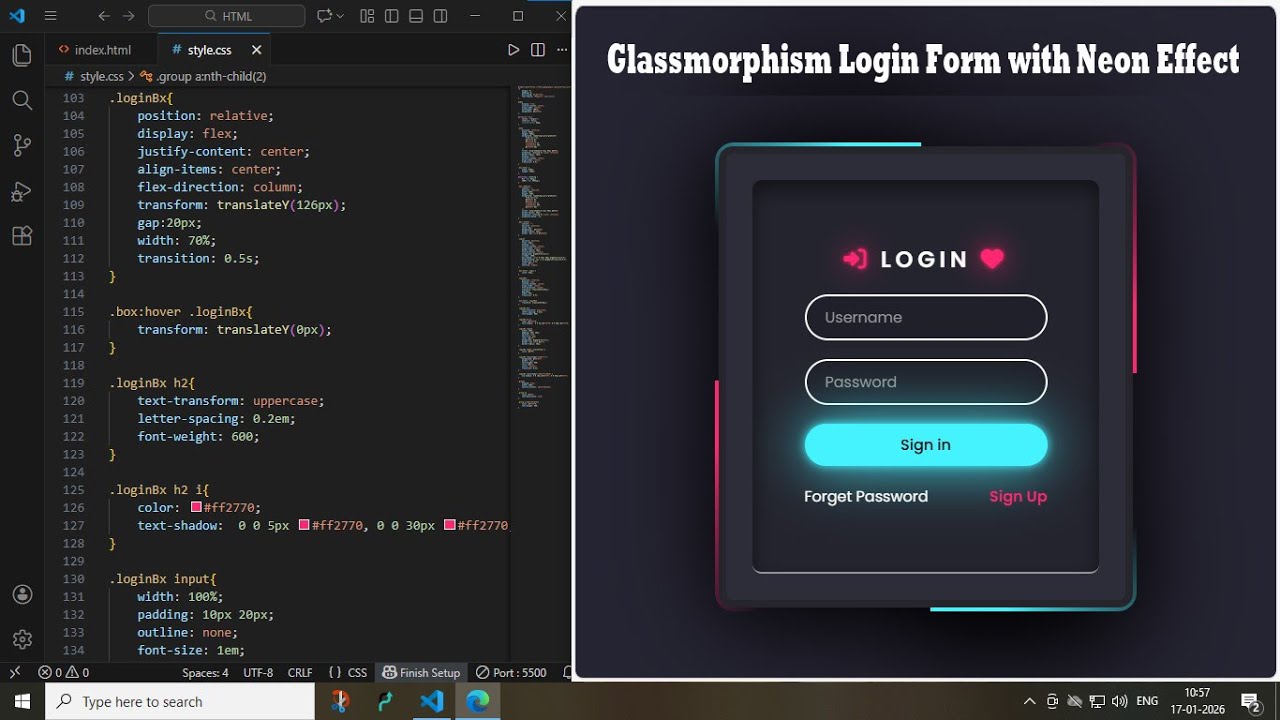 Glassmorphism Login Form with Neon Effect | HTML CSS |Animated Login ...