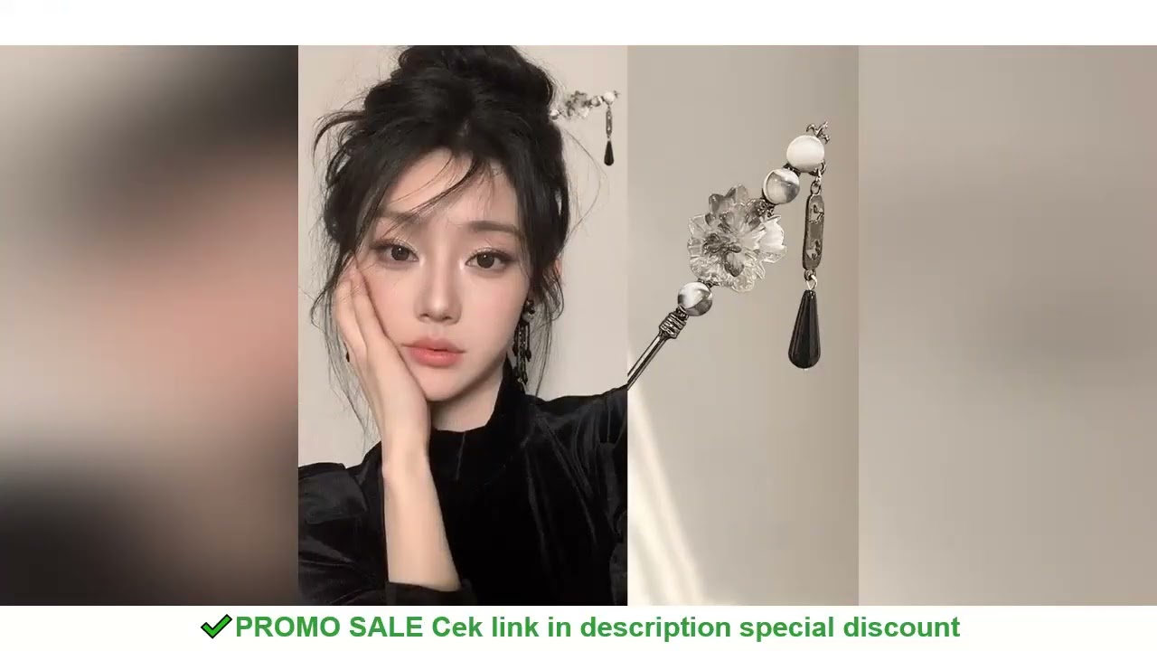 Neo-chinese Style Flower Hairpin Ink Colored Flower Tassel Hair Stick For Women Elegant Exquisite Me