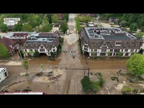 Drone footage shows Helene flooding and destructions in Asheville, NC