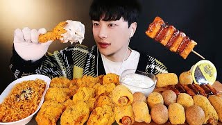 SUB) Bburinkle Fried Chicken, Hot Dog and Cheese Ball Mukbang (ft. spicy noodles)