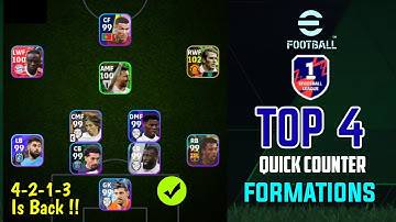 Top 4 Quick Counter Best Formations To Reach Division 1 in eFootball 2024 Mobile | 4-2-1-3 Available