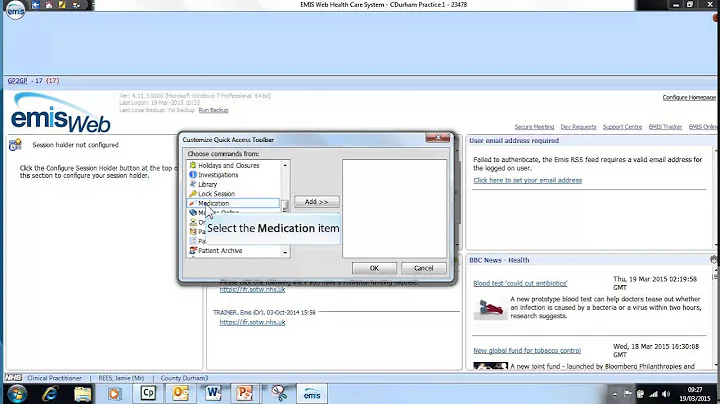 Customizing Quick Access Toolbar in Emis Web